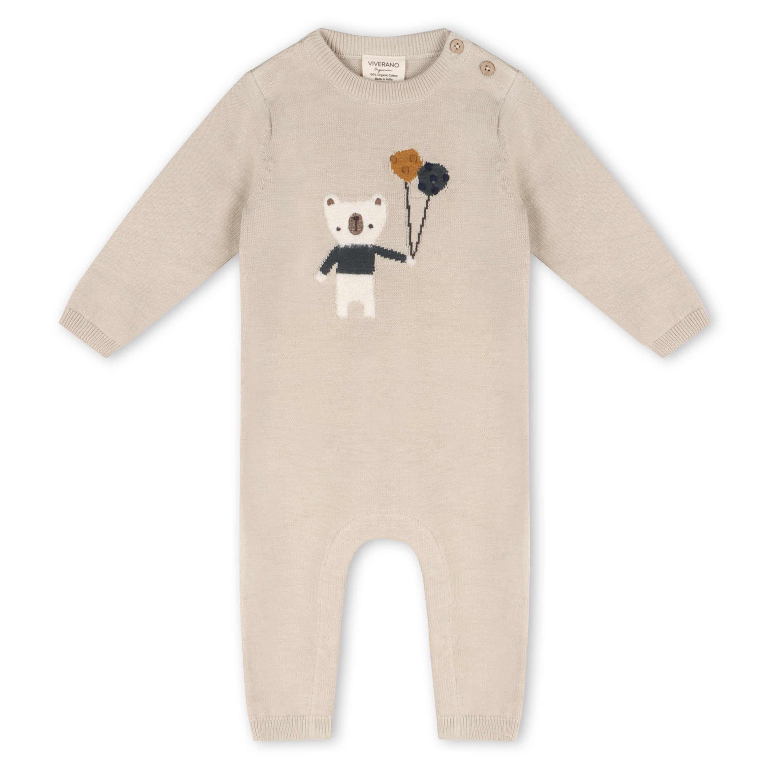 Balloon Bear Jacquard Baby Sweater Knit Jumpsuit (Organic Cotton)