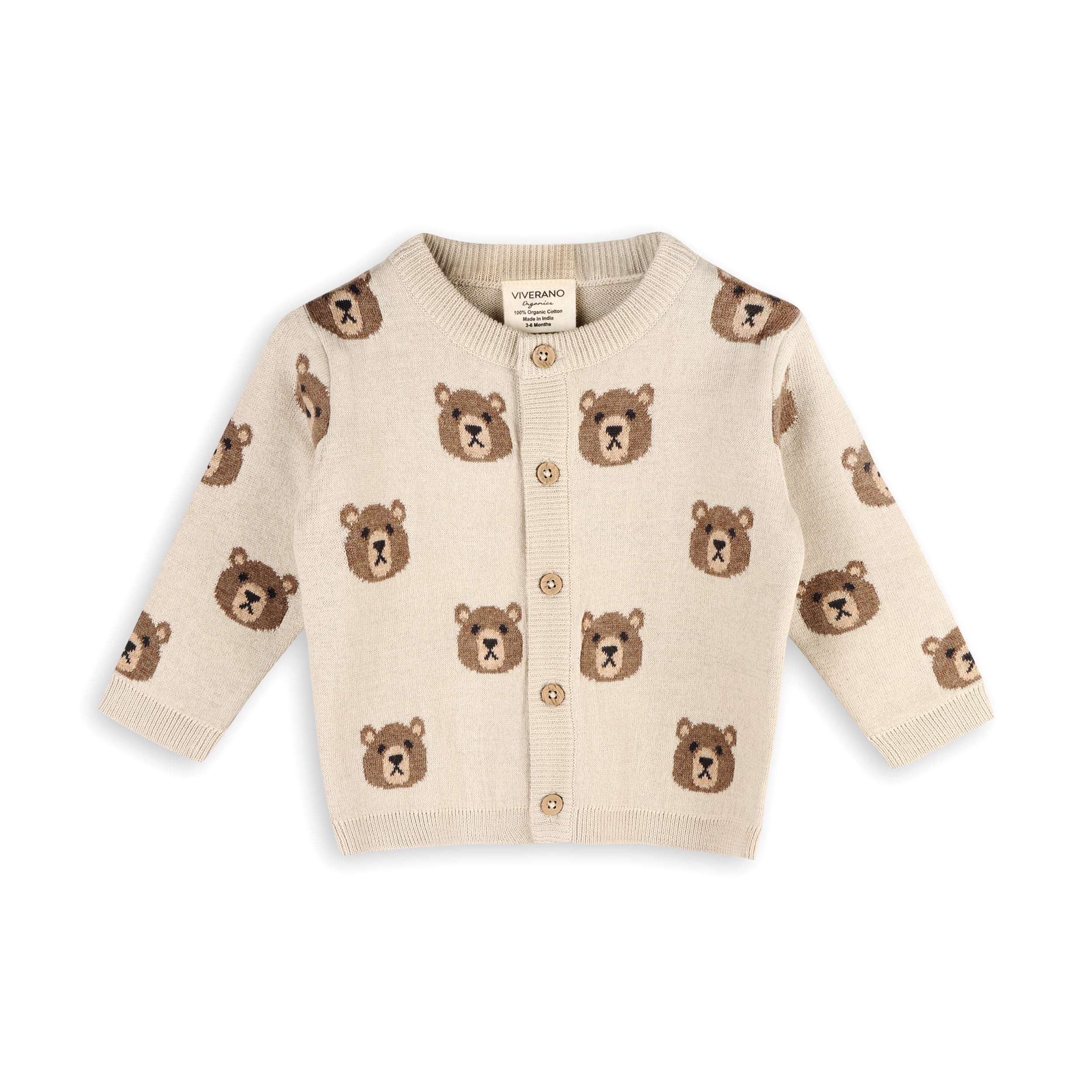 Brown Bear Jacquard Button Cardigan Baby Sweater (Organic Cotton)