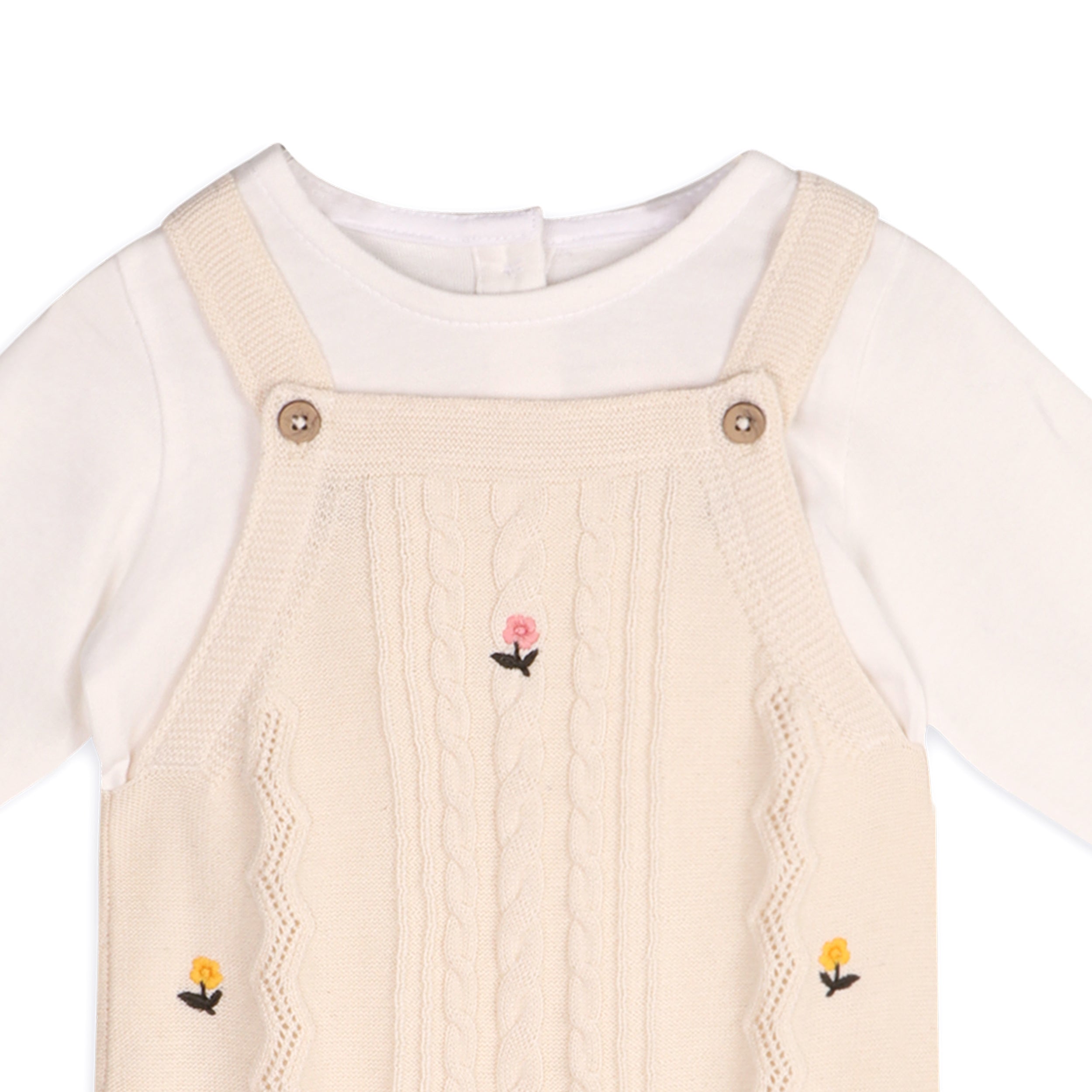 Mini Flowers Embroidered Cable Knit Baby Overall & Bodysuit Set (Organic Cotton)