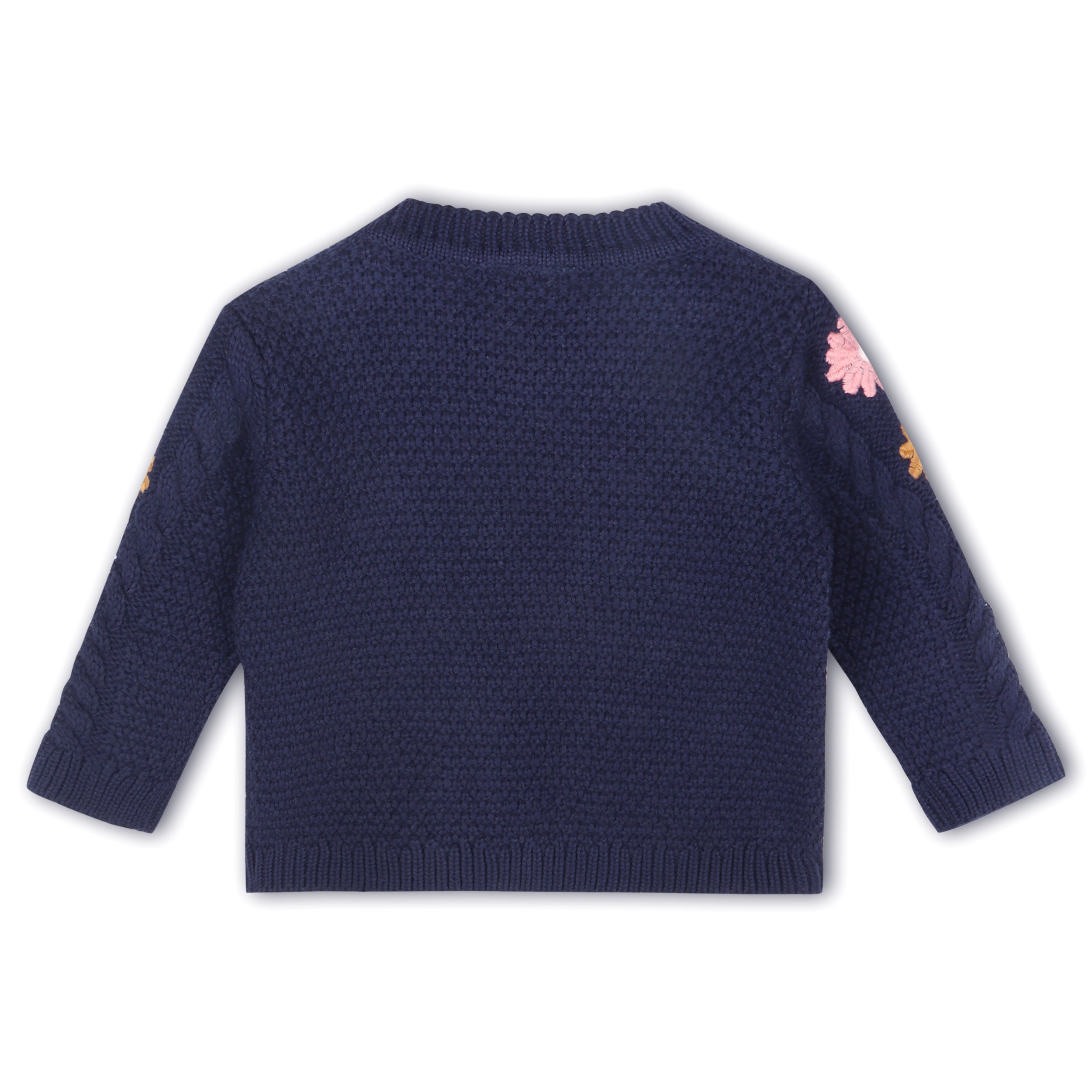 Floral Embroidered Chunky Knit Baby Pullover Sweater (Organic Cotton) - 2 Colors