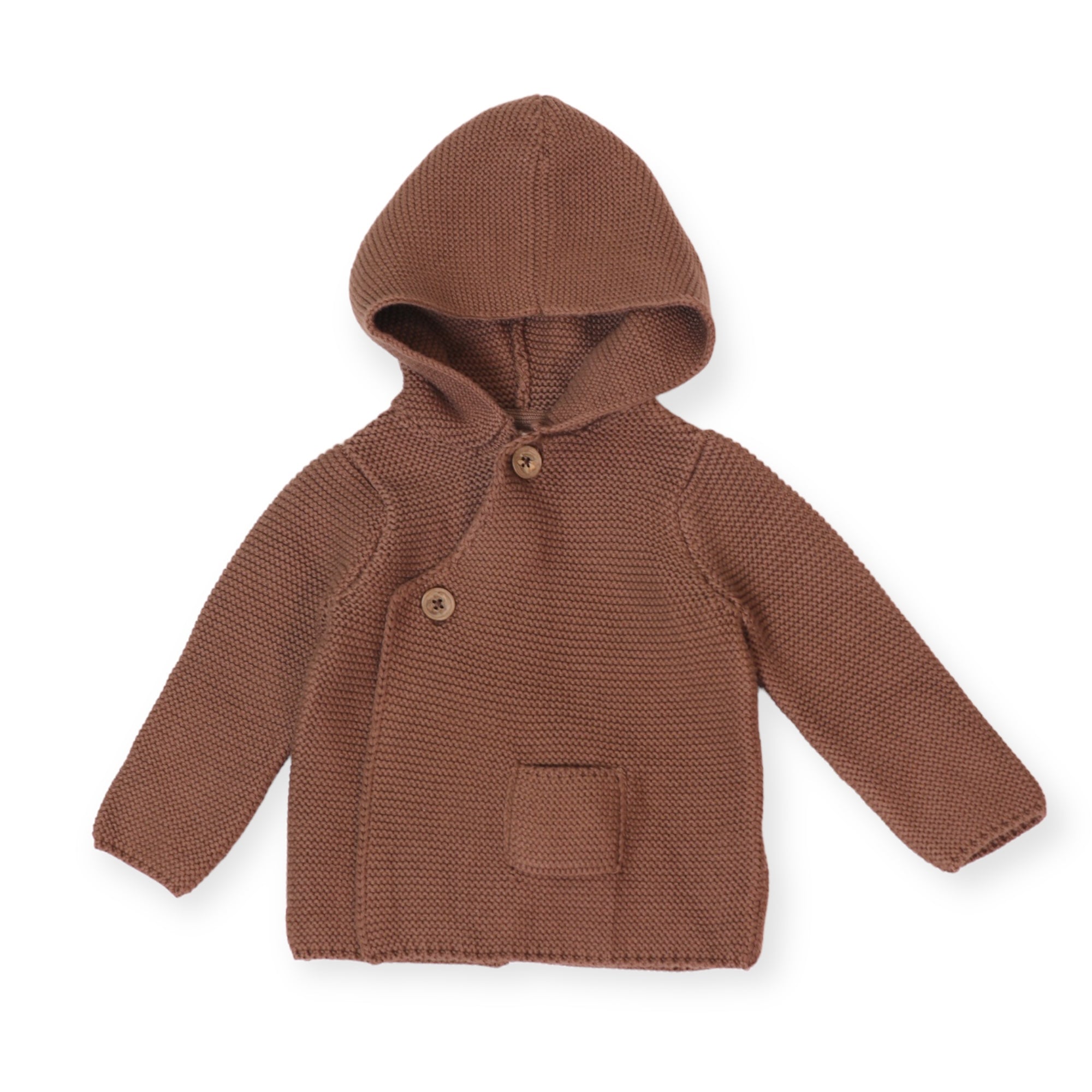 Hooded Button & Pocket Sweater Knit Baby Jacket (Organic Cotton) - 6 Colors