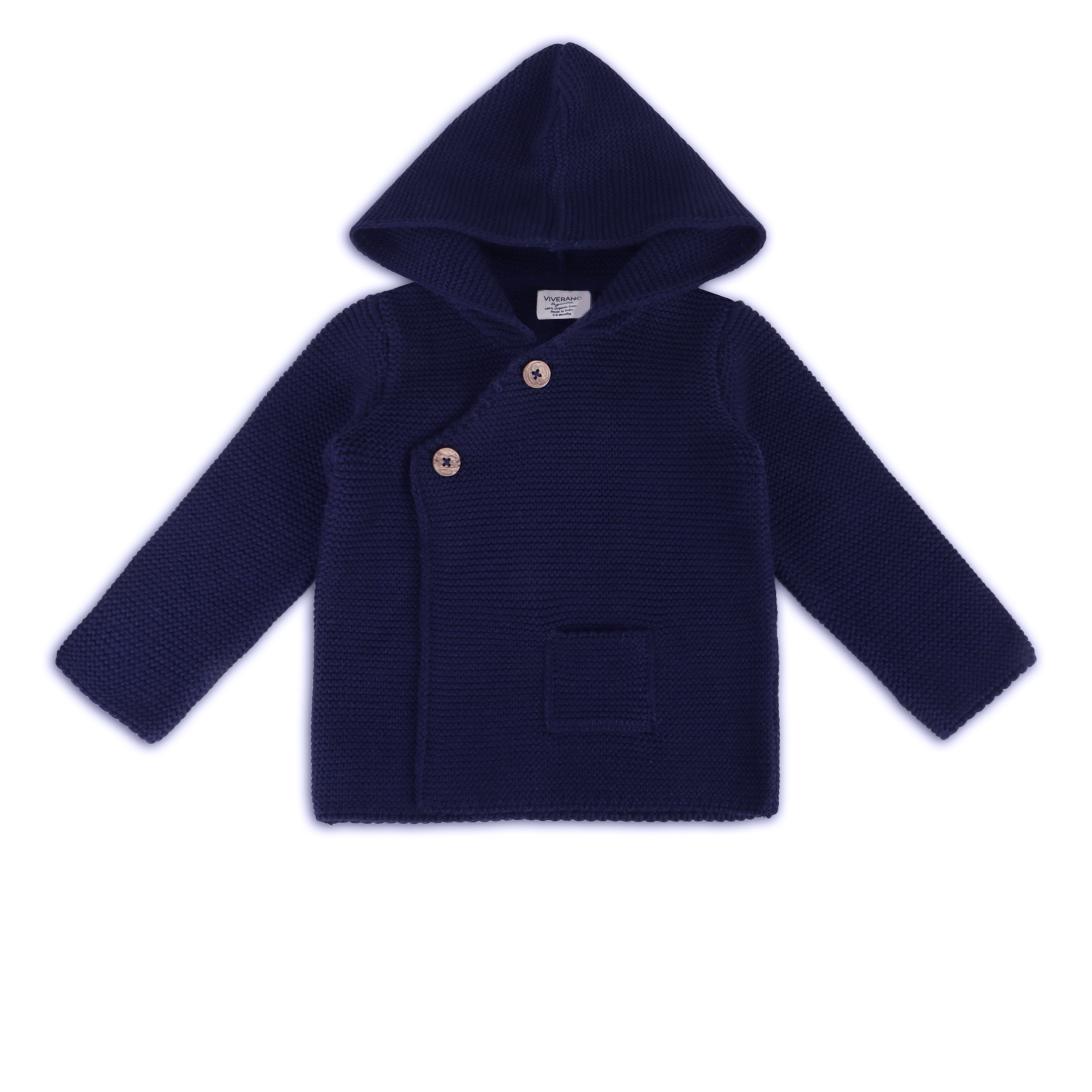 Hooded Button & Pocket Sweater Knit Baby Jacket (Organic Cotton) - 6 Colors