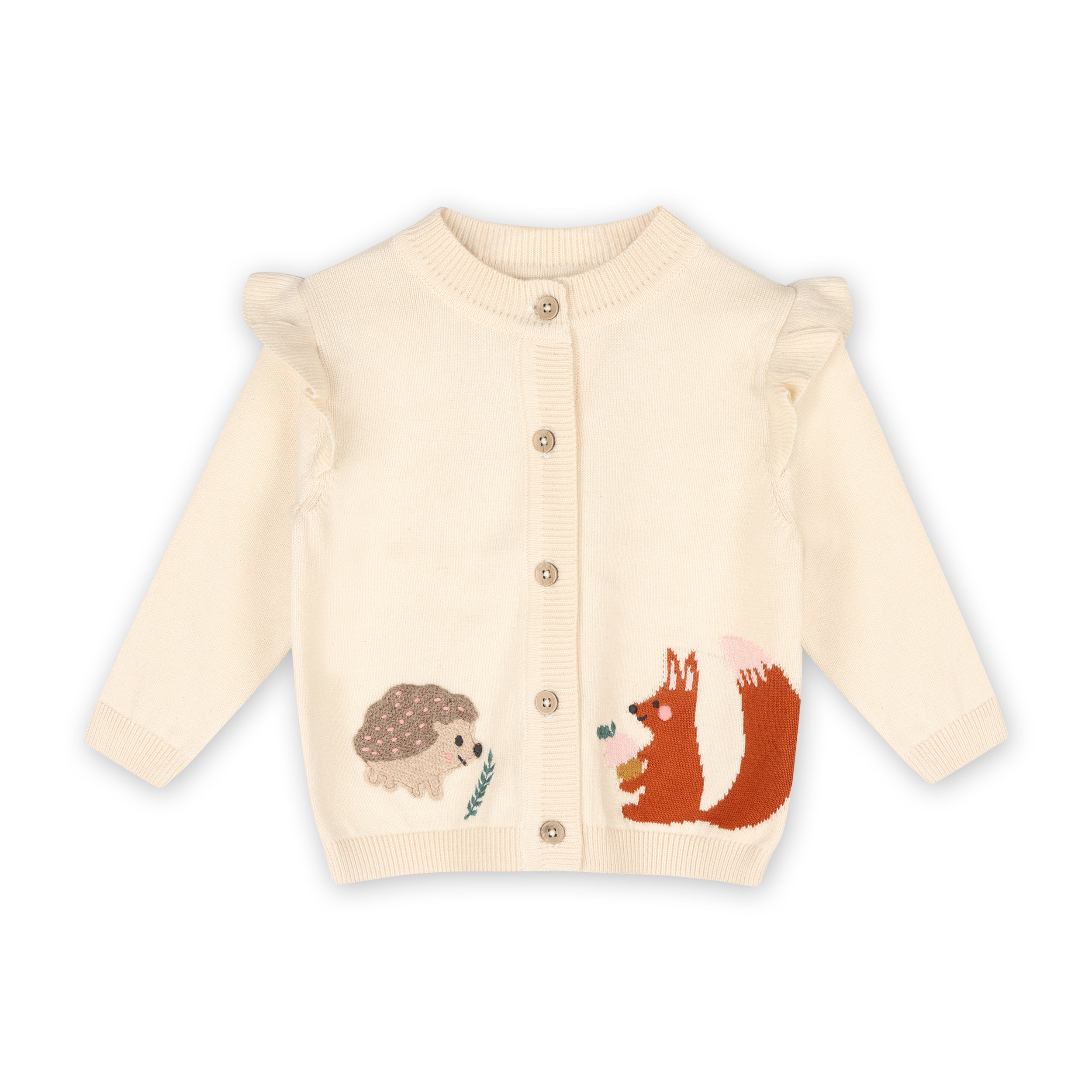Woodland Animal Jacquard Baby Button Cardigan Sweater (Organic Cotton)