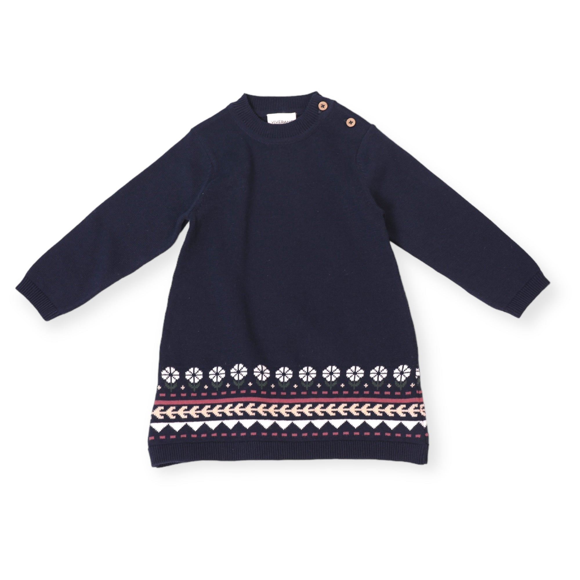 Fair Isle Baby Girl Sweater Knit Dress (Organic Cotton) - 2 Colors