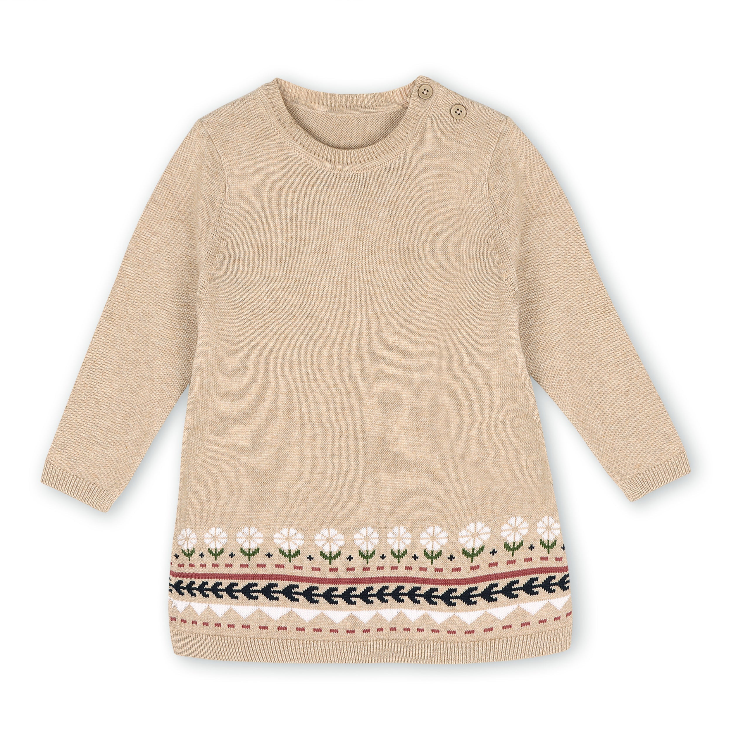 Fair Isle Baby Girl Sweater Knit Dress (Organic Cotton) - 2 Colors