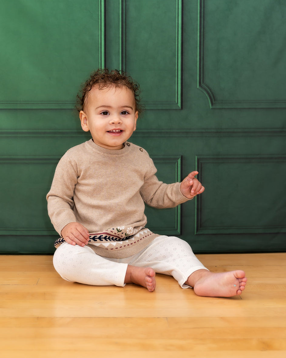 Fair Isle Baby Girl Sweater Knit Dress (Organic Cotton) - 2 Colors