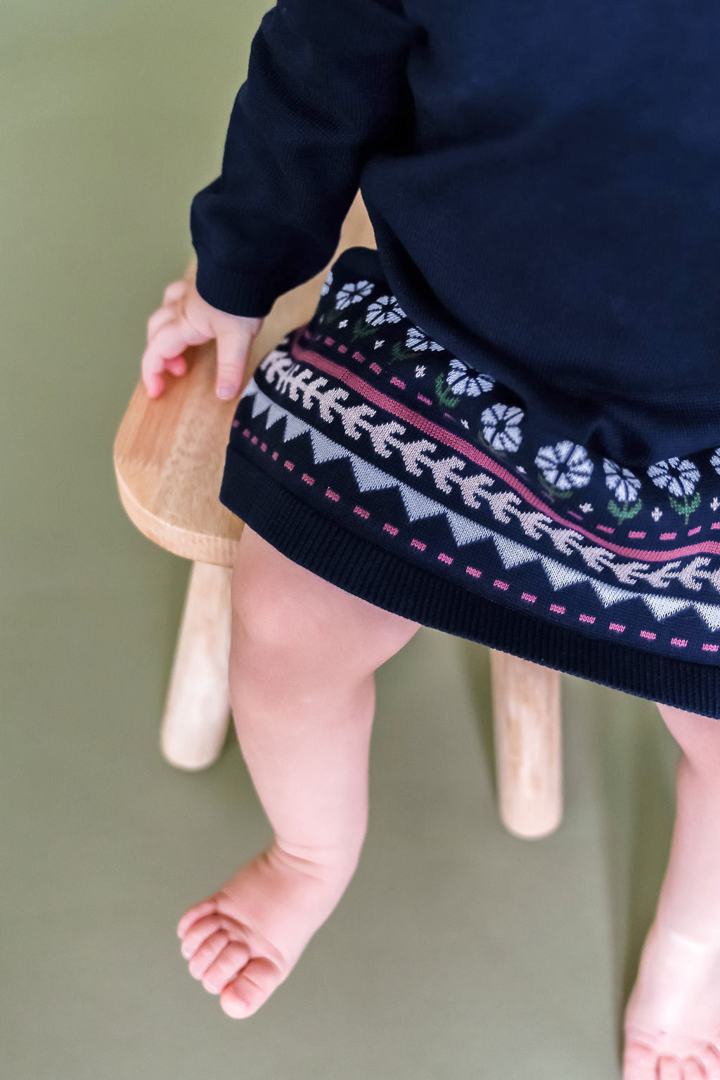 Fair Isle Baby Girl Sweater Knit Dress (Organic Cotton) - 2 Colors