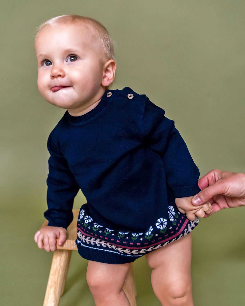 Fair Isle Baby Girl Sweater Knit Dress (Organic Cotton) - 2 Colors
