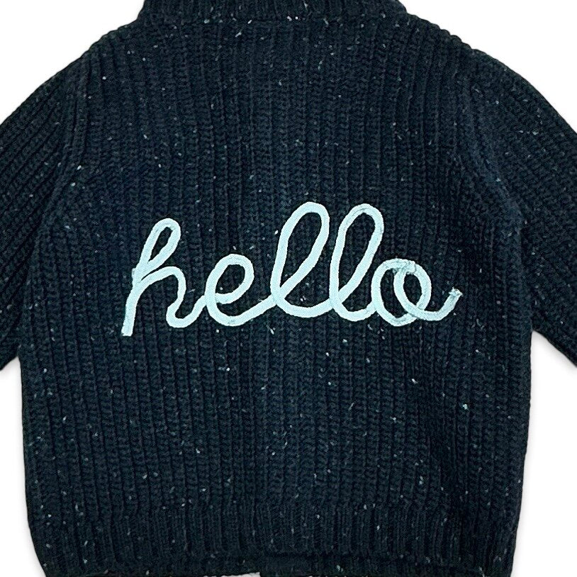 HELLO Wordy Chunky Knit Baby Cardigan Sweater (Organic Cotton) - 2 Colors