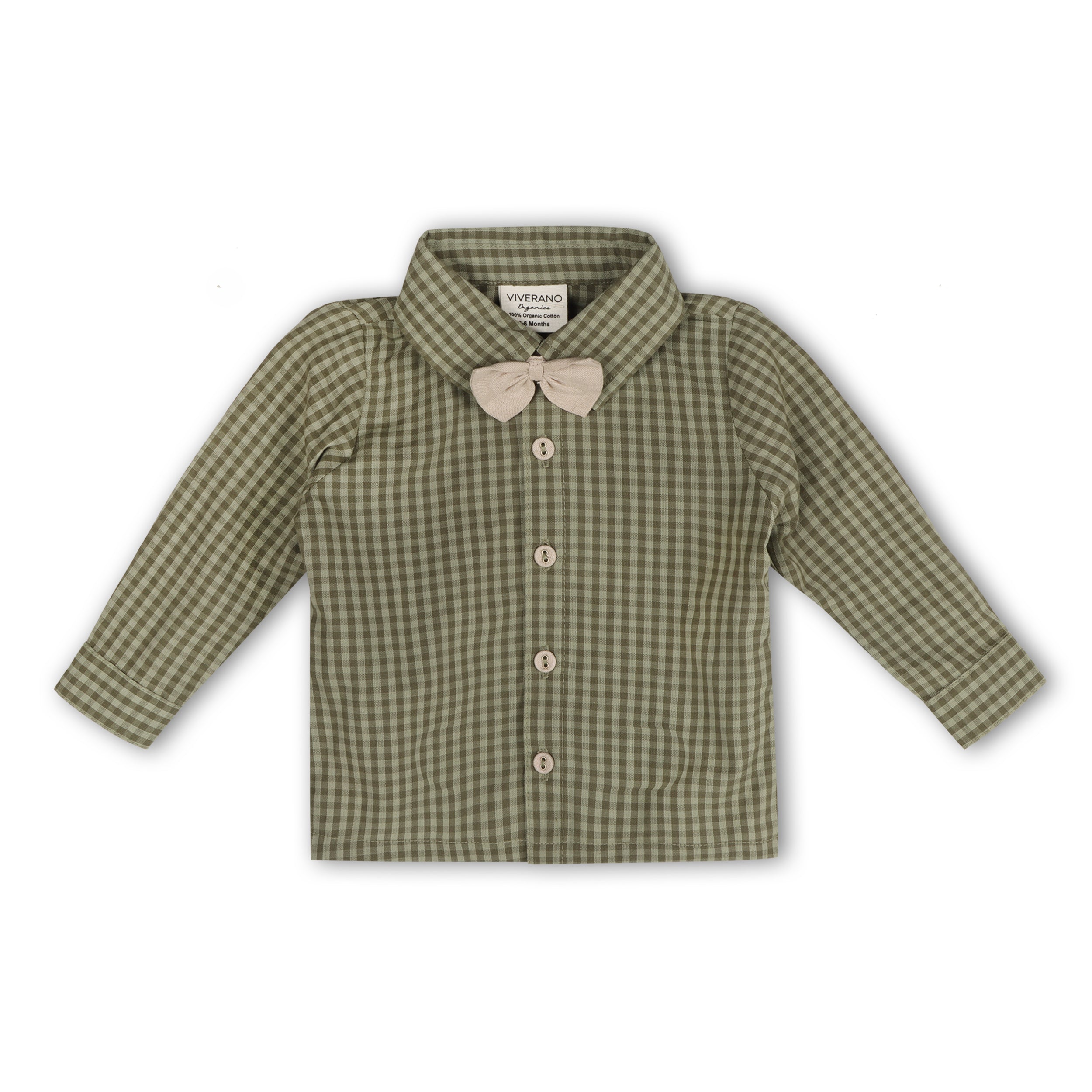 Gingham Bow Tie Shirt & Linen Pant Set (Linen Blend)