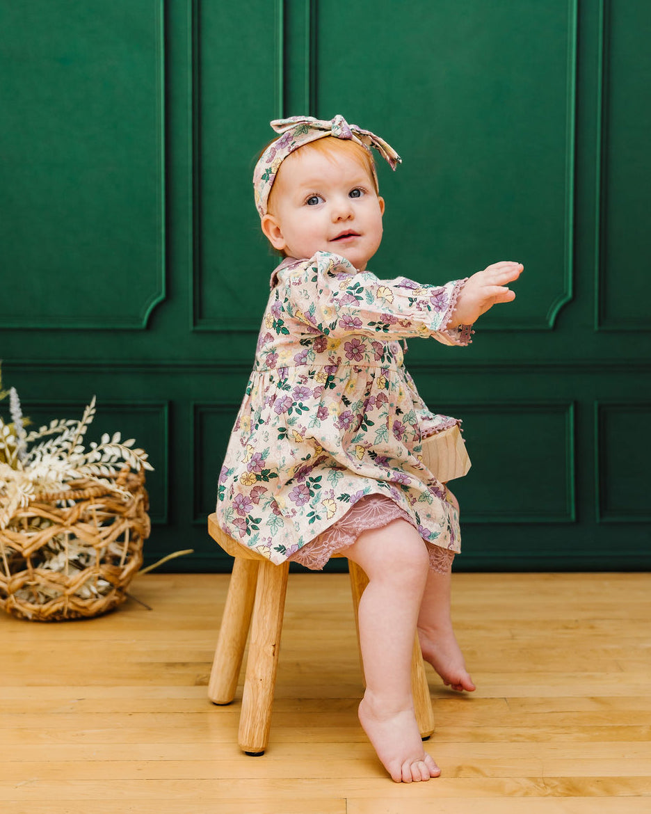Floral Embroidered Collar Baby Flare Dress & Fancy Bloomer Set (Organic)