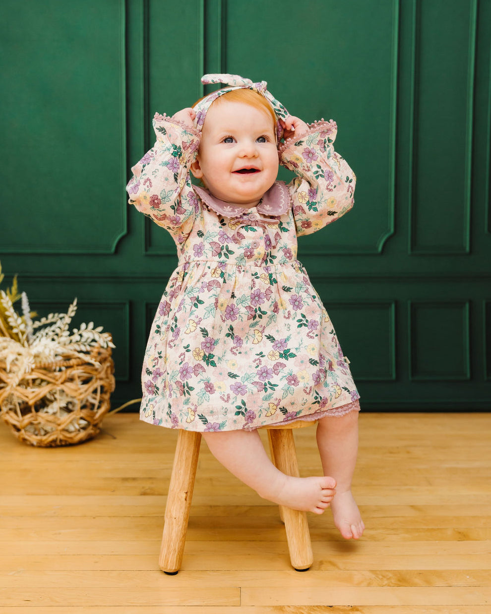 Floral Embroidered Collar Baby Flare Dress & Fancy Bloomer Set (Organic)