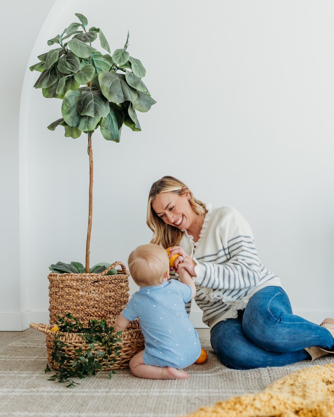 Isla Bowtie Chambray Baby Romper (Organic Cotton)