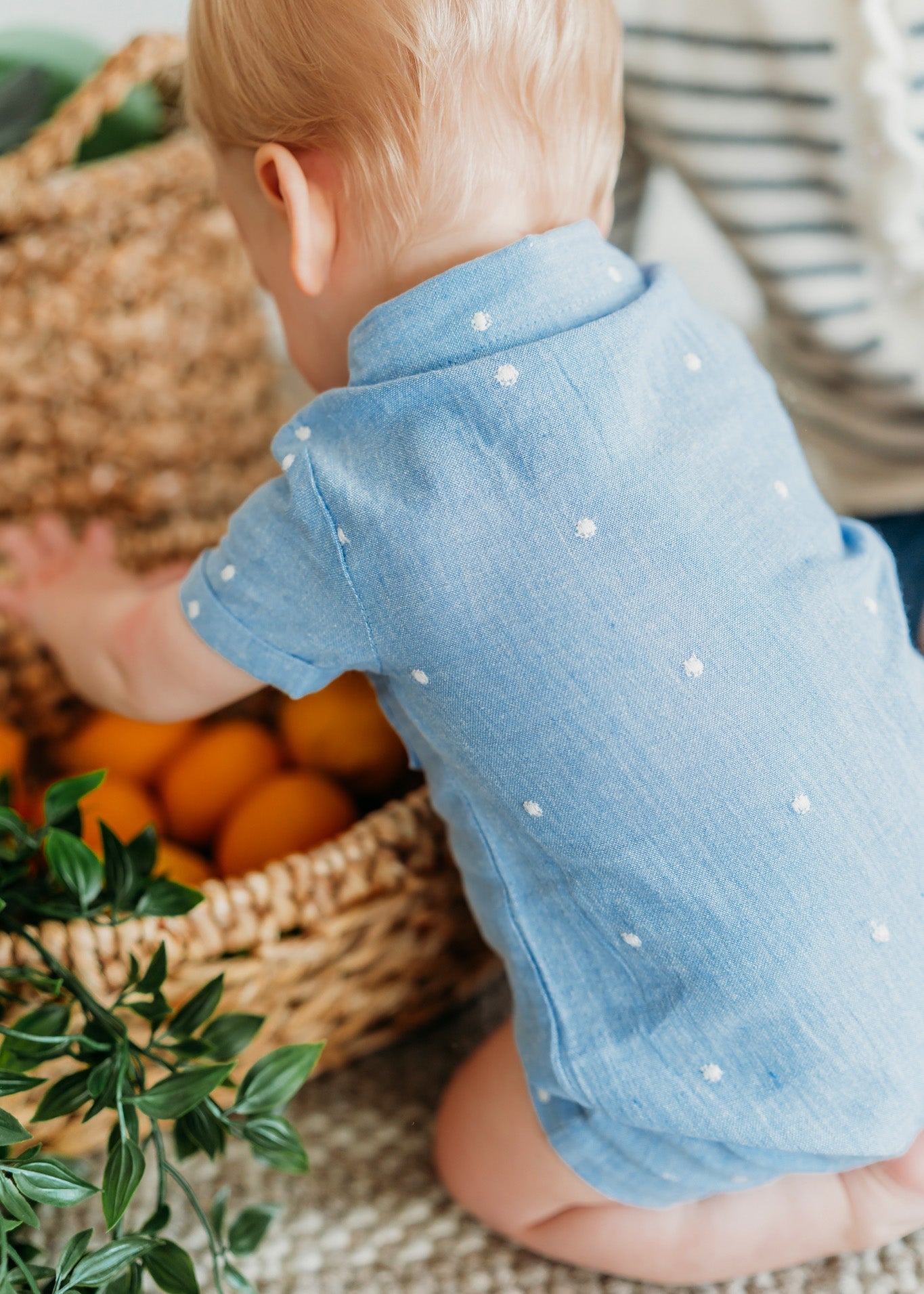 Isla Bowtie Chambray Baby Romper (Organic Cotton)