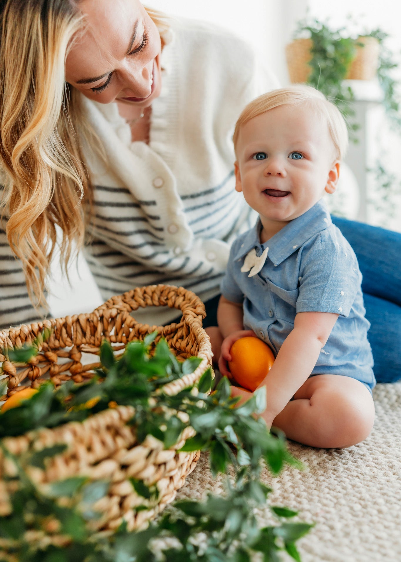 Isla Bowtie Chambray Baby Romper (Organic Cotton)