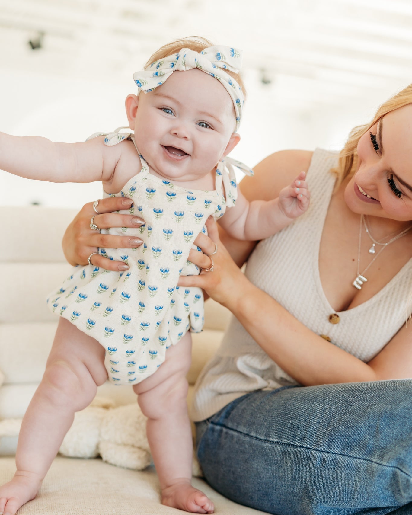 Jaipur Linen Blend Bubble Baby Romper + Headband (Linen Blend)