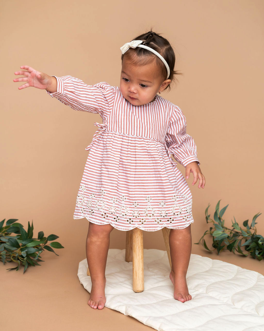 Vivienne Striped Embroidered Baby Dress & Bloomer Set (Organic Cotton)