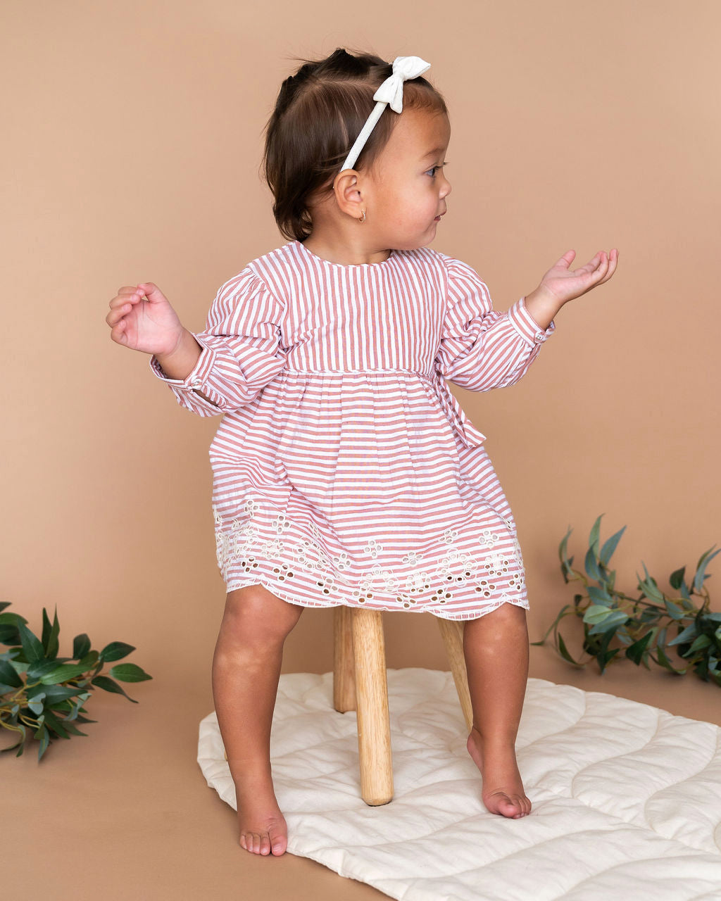 Vivienne Striped Embroidered Baby Dress & Bloomer Set (Organic Cotton)