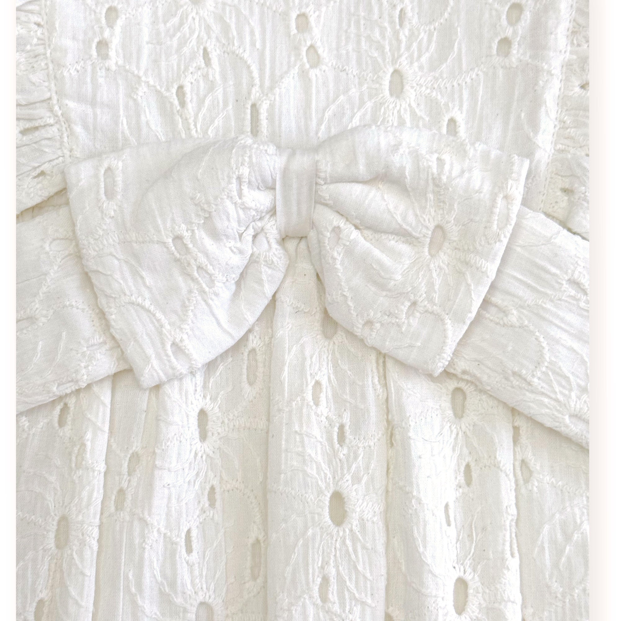 Luna Schiffli Floral Ruffle & Bow Baby Girl Romper (Organic)