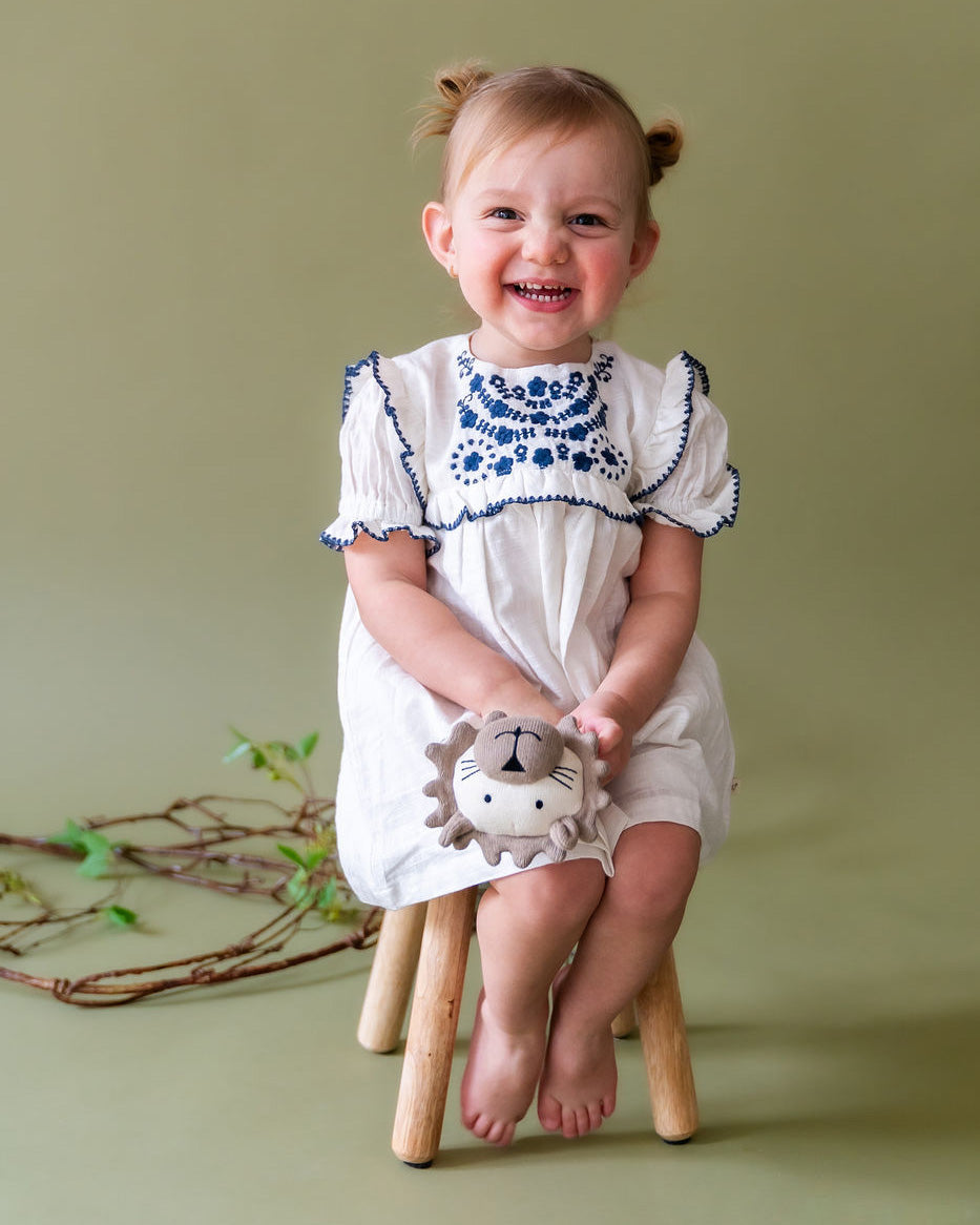 Cadence Bouquet Floral Embroidered Baby Dress + Bloomer (Organic Cotton)