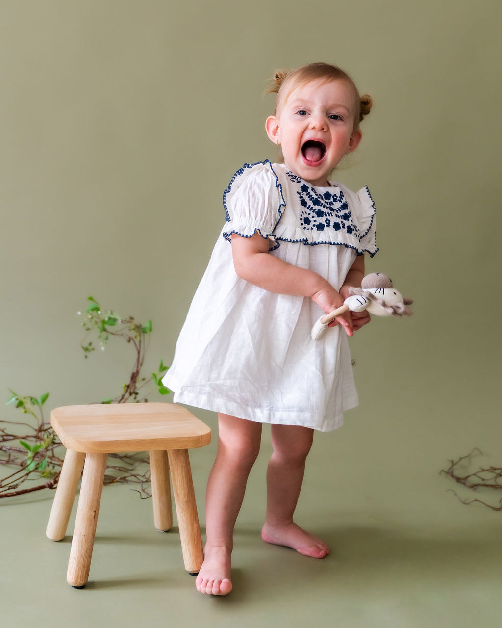 Cadence Bouquet Floral Embroidered Baby Dress + Bloomer (Organic Cotton)