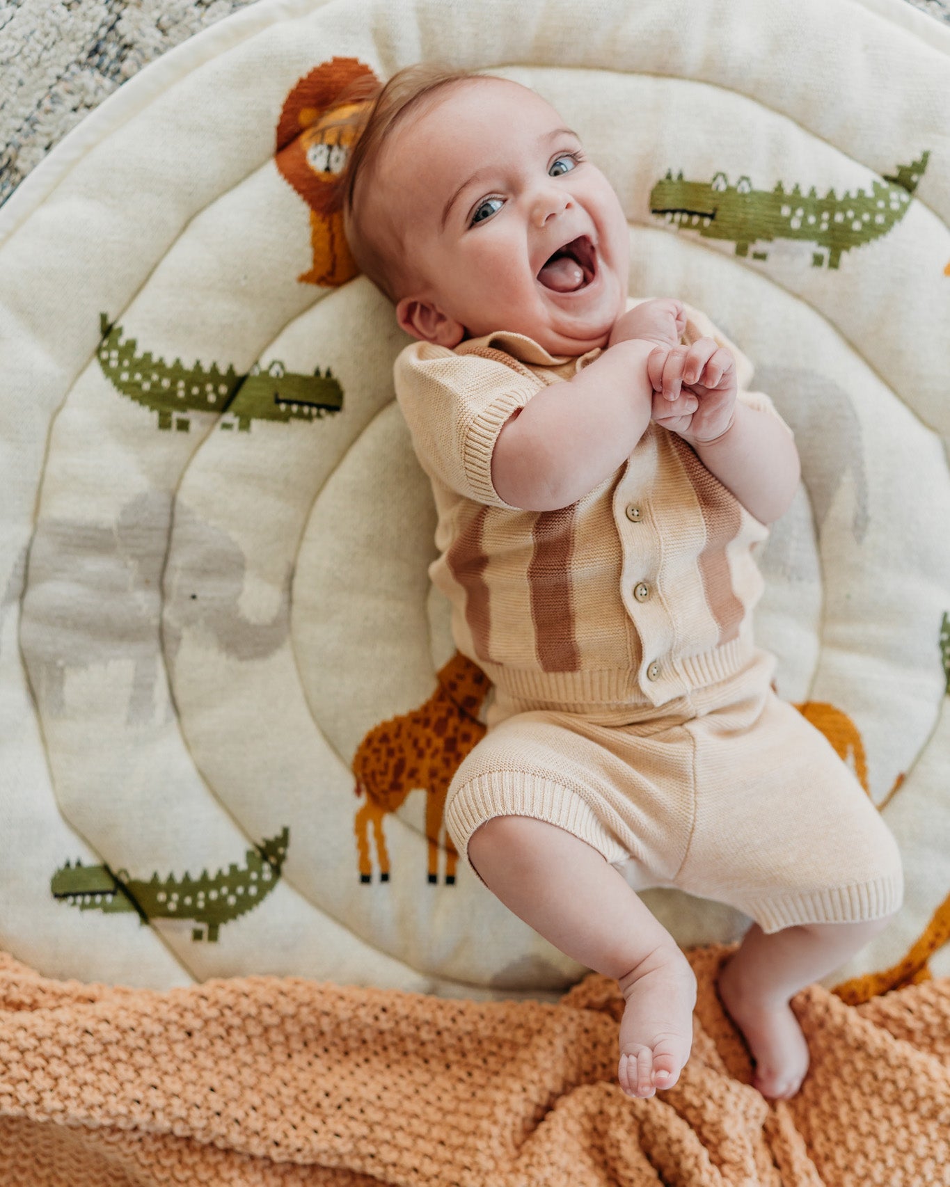 Tennis Collar & Stripe Knit Top & Shorts Set (Organic Cotton) - 2 Colors