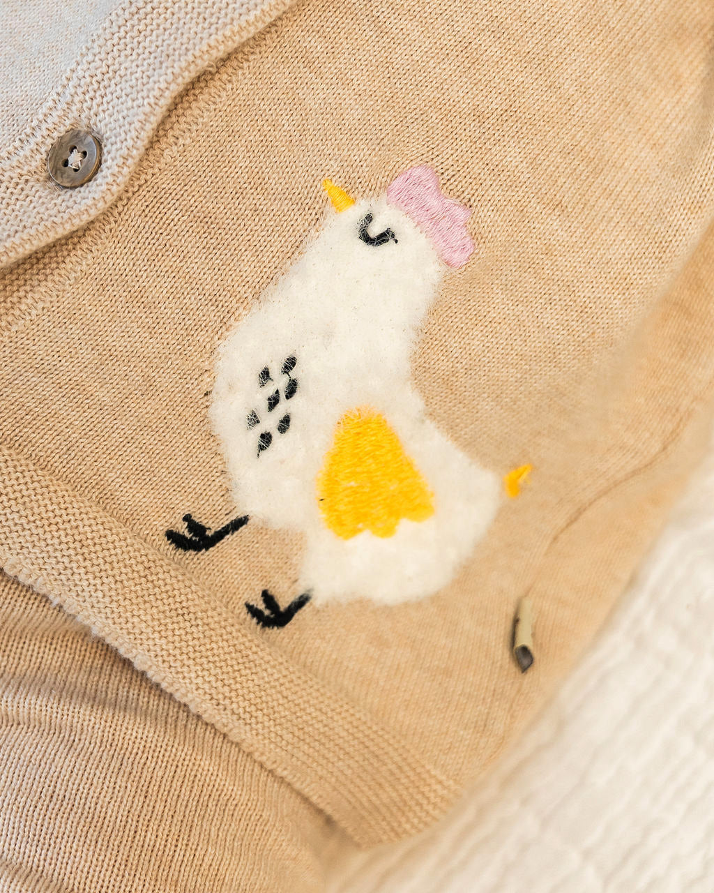 Chicken Little Embroidered Sweater Knit Baby Cardigan (Organic Cotton)