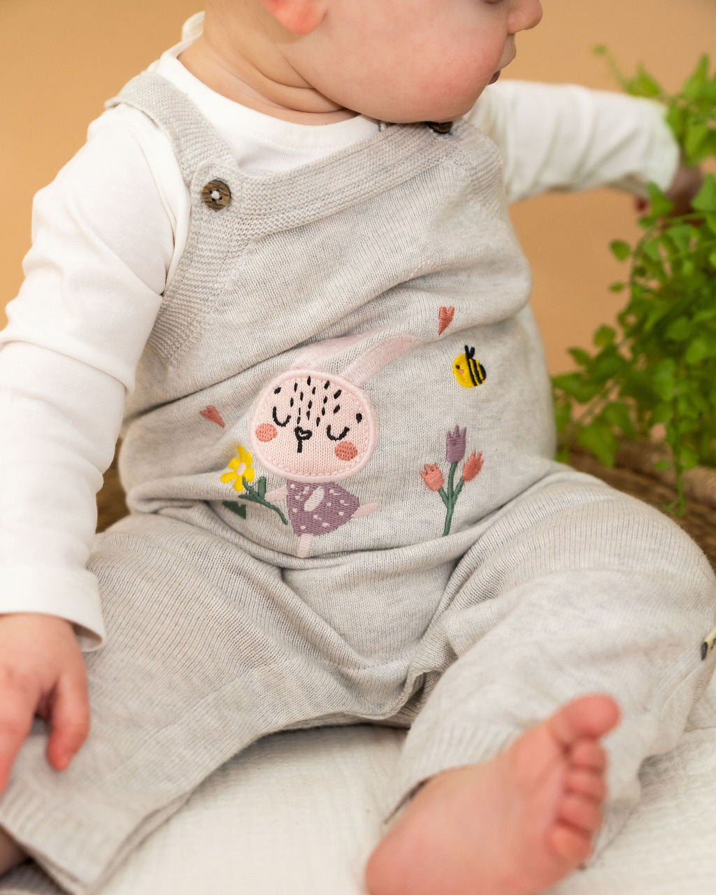 Bunny Floral Embroidered Sweater Knit Baby Overall SET (Organic Cotton)