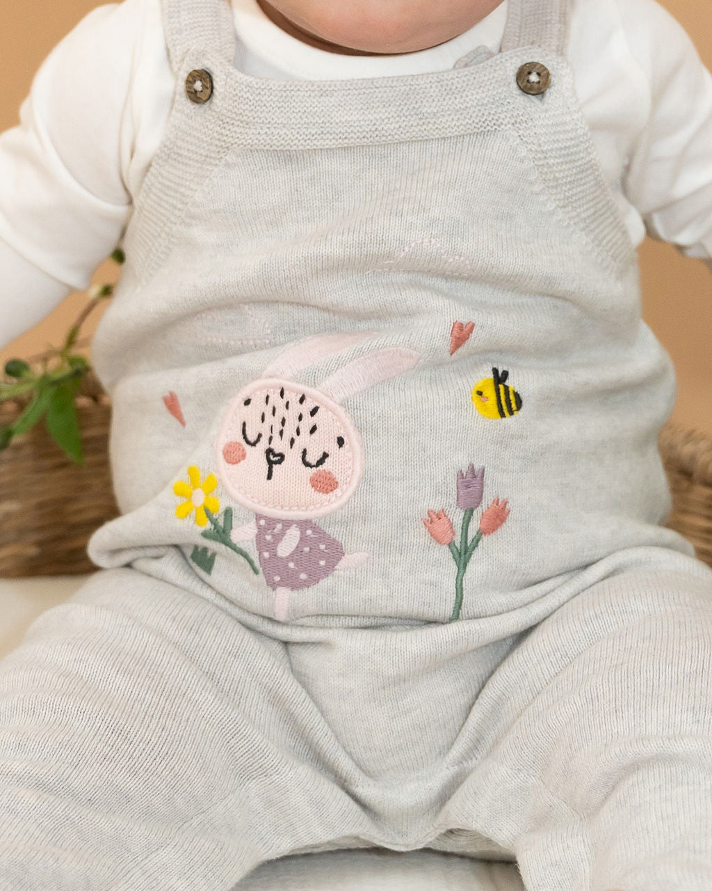 Bunny Floral Embroidered Sweater Knit Baby Overall SET (Organic Cotton)