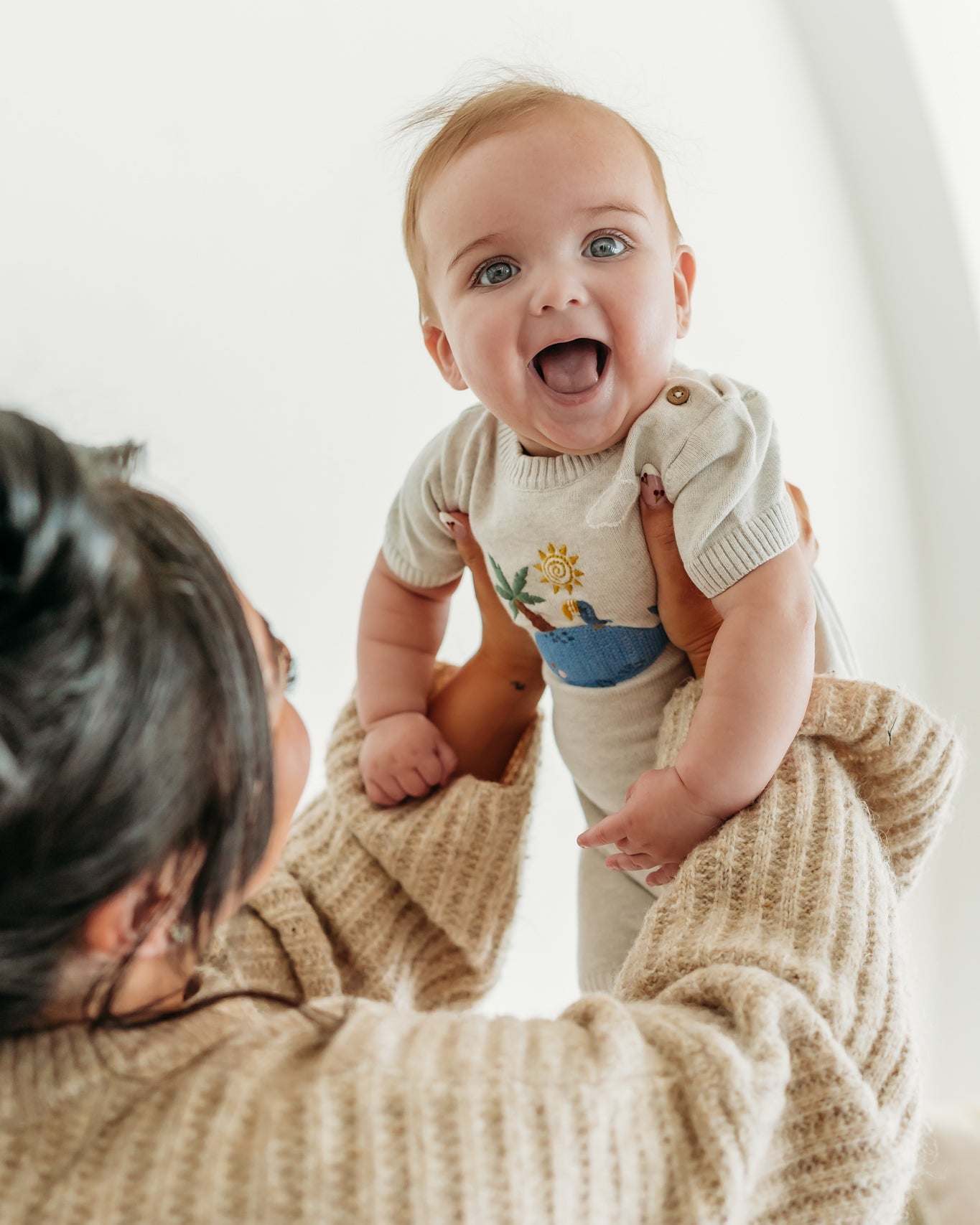 Whale & Bird Embroidered Knit Baby Romper (Organic Cotton)