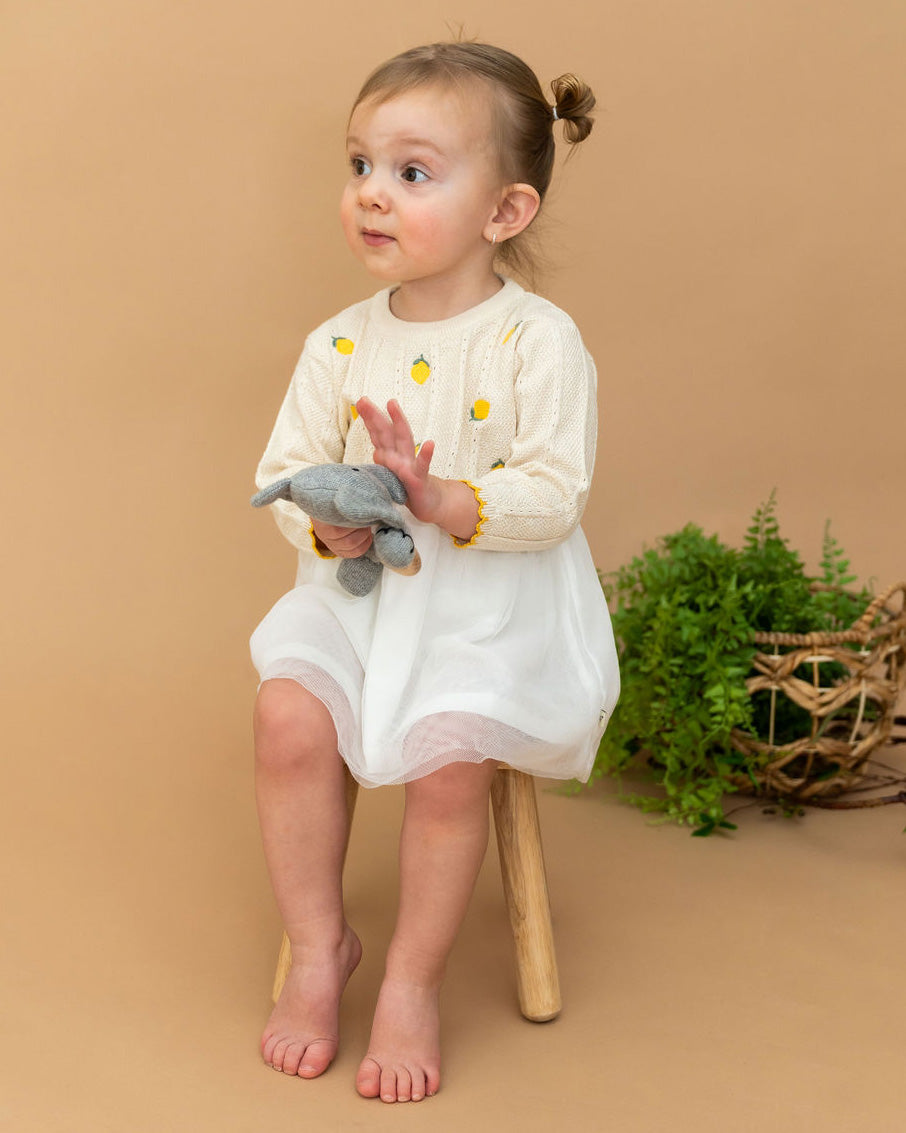 Lemon Embroidered Pointelle Knit Tutu Baby Dress (Organic Cotton)