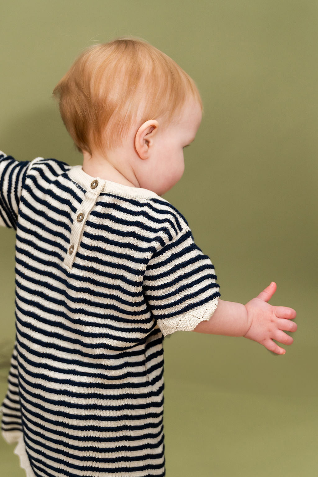 Pointelle & Navy Stripe Knit Tunic Dress & Bloomer Set (Organic Cotton)
