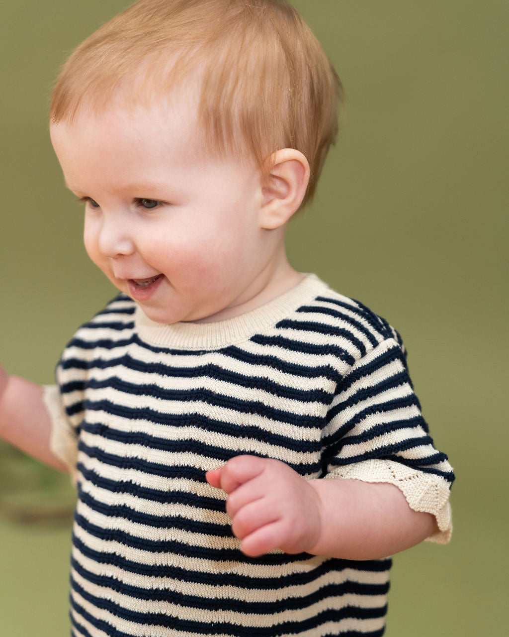 Pointelle & Navy Stripe Knit Tunic Dress & Bloomer Set (Organic Cotton)