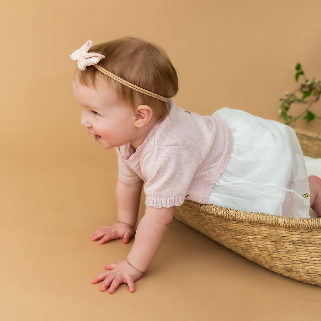 Floral Embroidered Short Sleeve Tutu Baby Knit Dress (Organic Cotton)