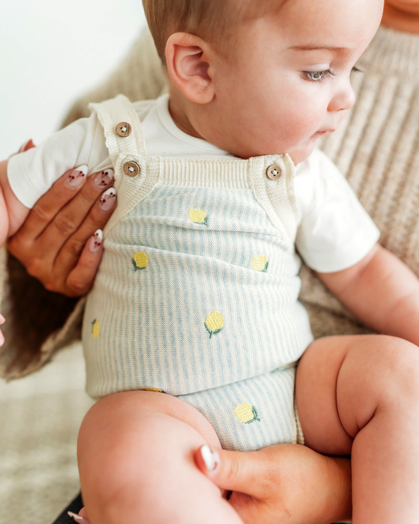 Lemon Stripe Embroidered Knit Baby Romper Set (Organic Cotton)