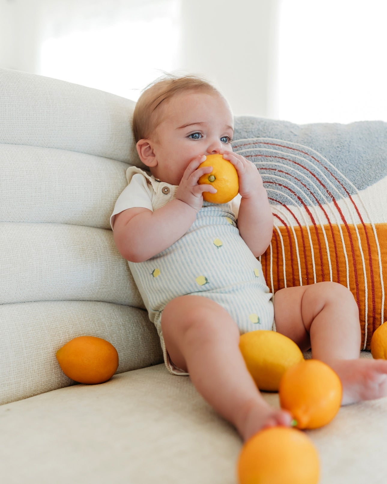 Lemon Stripe Embroidered Knit Baby Romper Set (Organic Cotton)