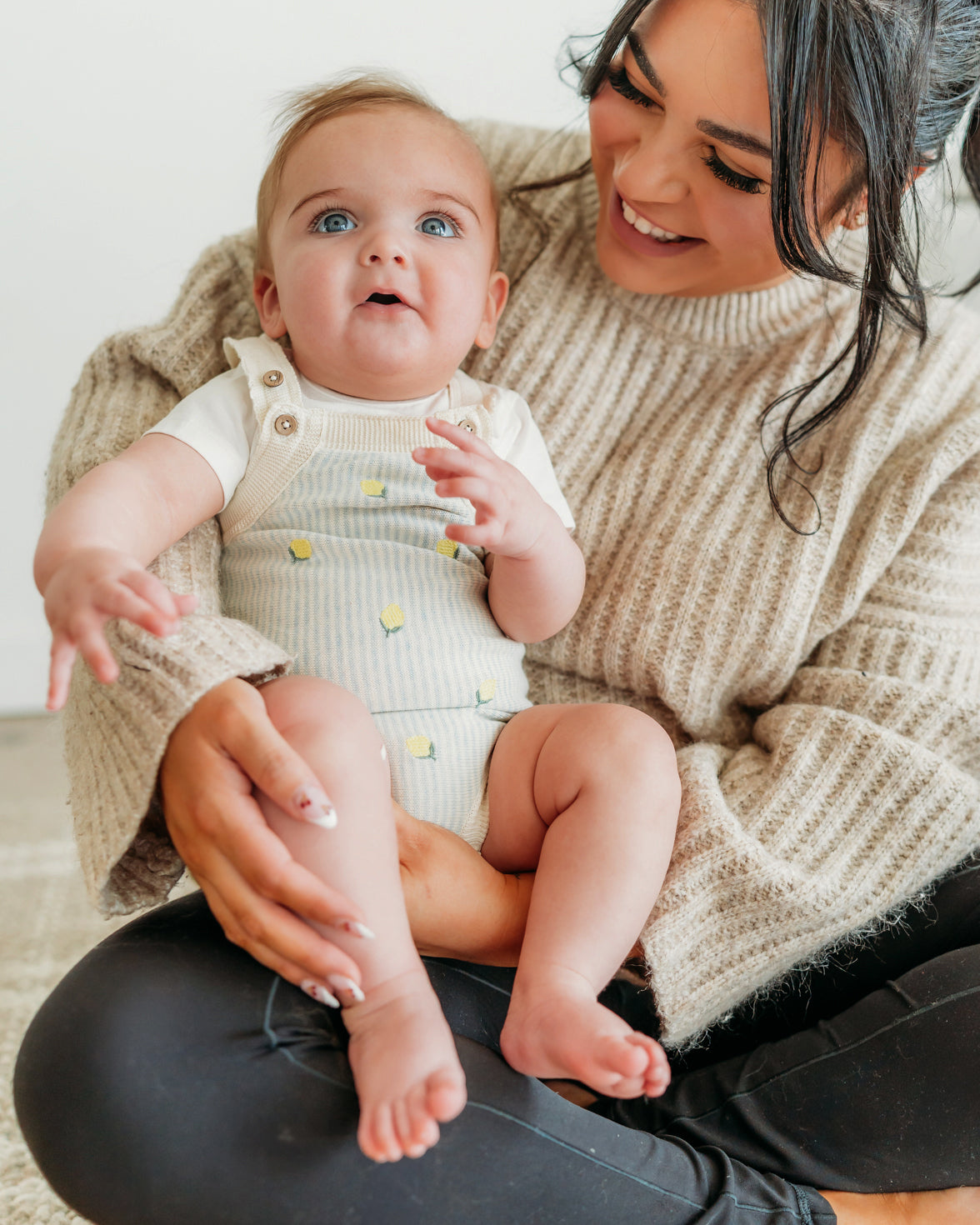 Lemon Stripe Embroidered Knit Baby Romper Set (Organic Cotton)