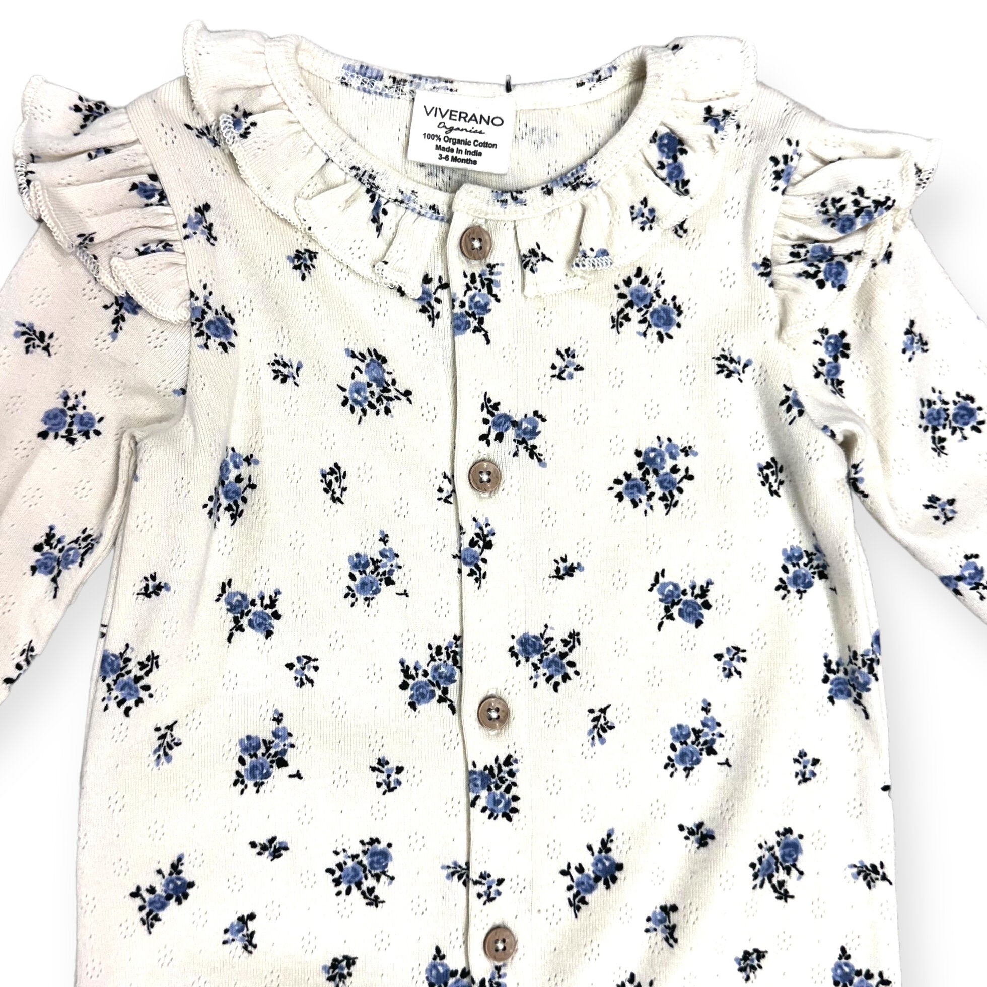 Delicate Floral & Ruffle Pointelle Knit Baby Jumpsuit (Organic Cotton)