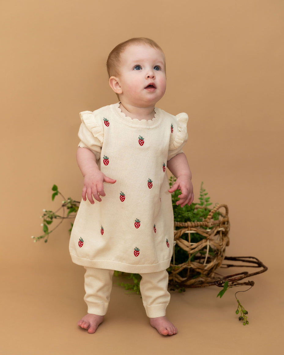 Strawberry Embroidered Sweater Knit Baby Dress (Organic Cotton)