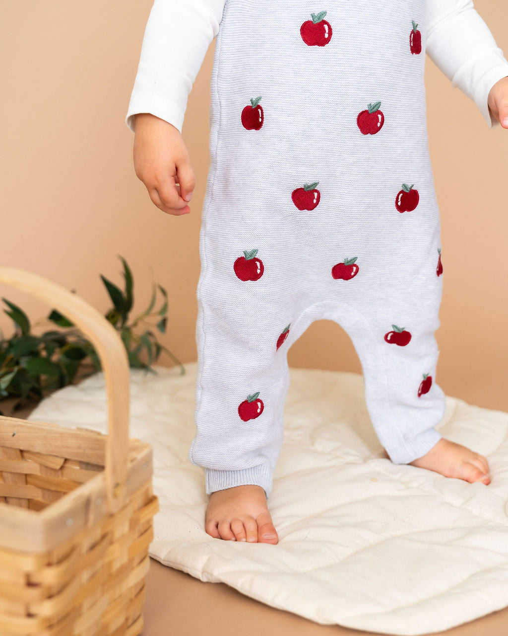 Apple Embroidered Baby Overall & Bodysuit Set (Organic Cotton)