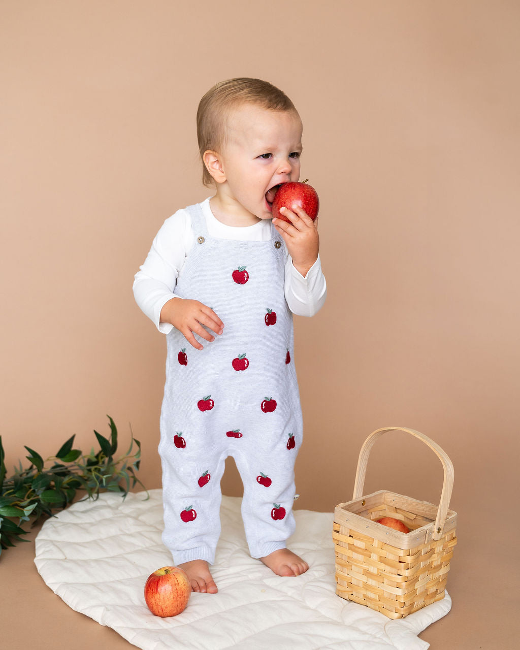 Apple Embroidered Baby Overall & Bodysuit Set (Organic Cotton)