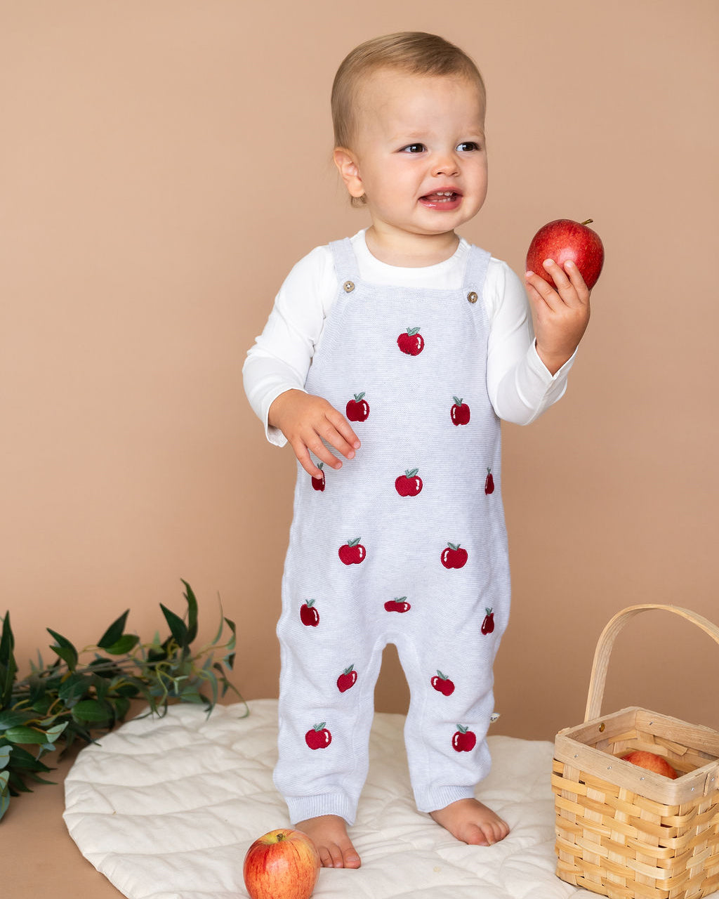 Apple Embroidered Baby Overall & Bodysuit Set (Organic Cotton)