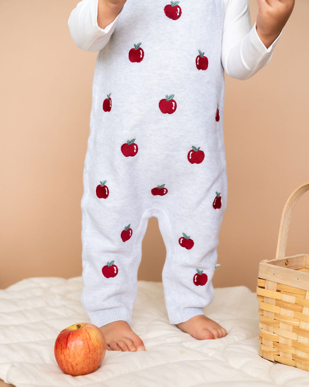 Apple Embroidered Baby Overall & Bodysuit Set (Organic Cotton)