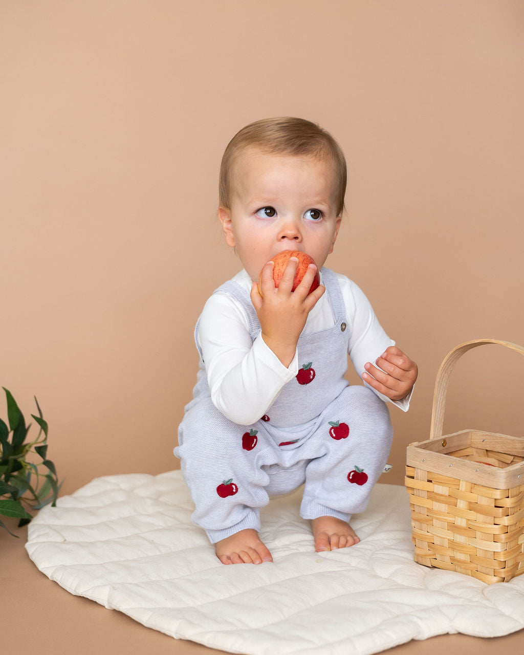Apple Embroidered Baby Overall & Bodysuit Set (Organic Cotton)