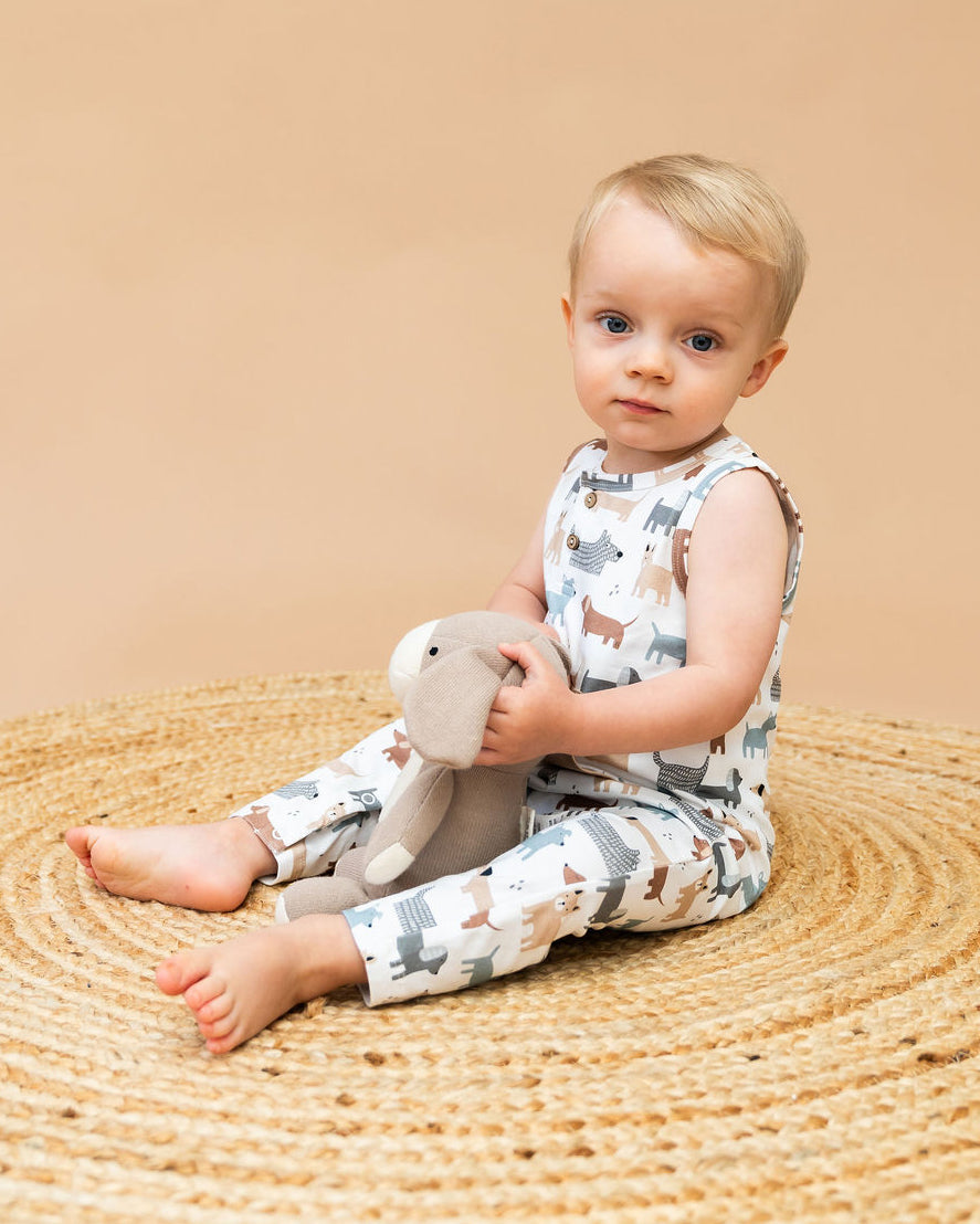 Dog Kangaroo Pocket Sleeveless Baby Jumpsuit (Organic Jersey)