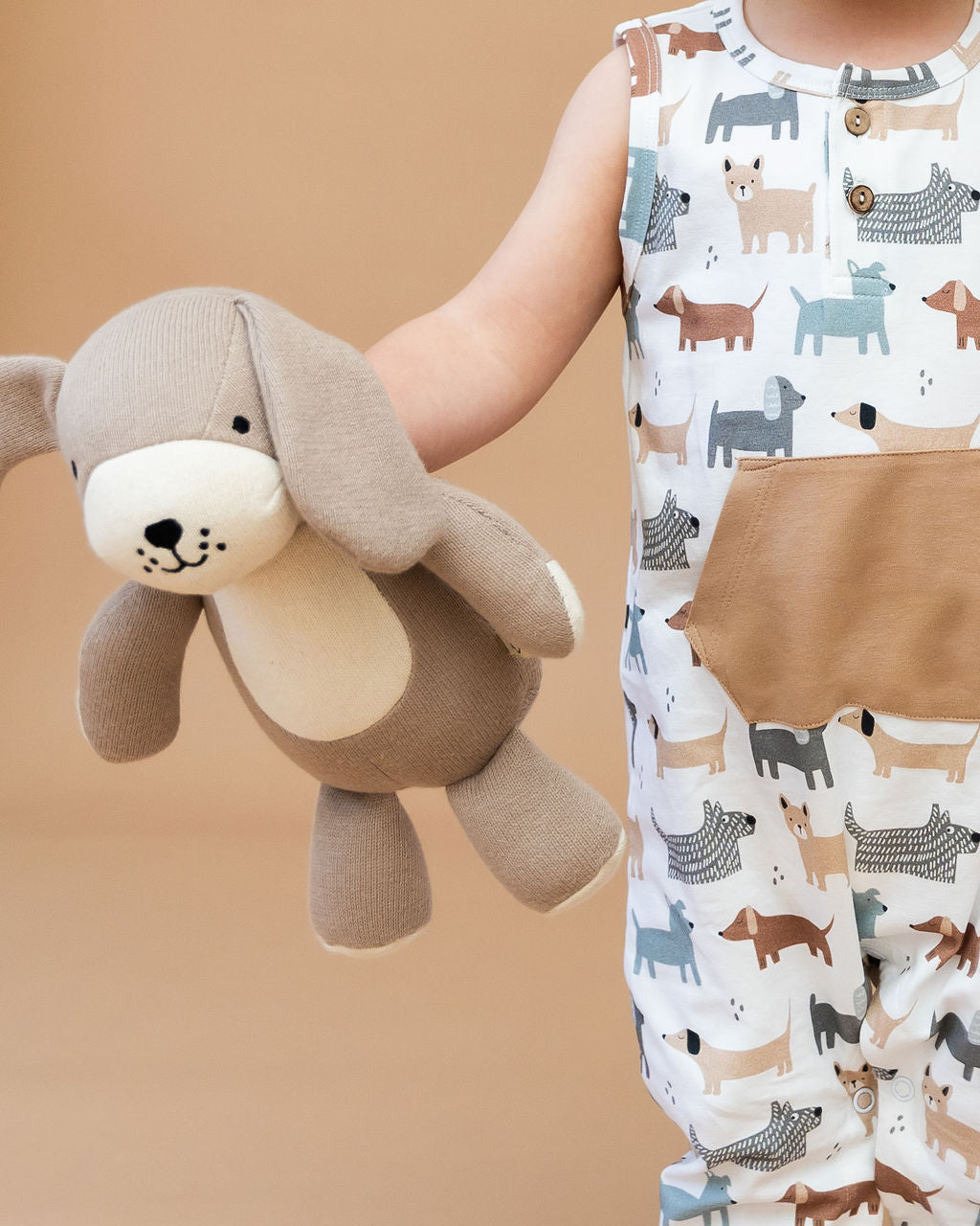 Dog Kangaroo Pocket Sleeveless Baby Jumpsuit (Organic Jersey)