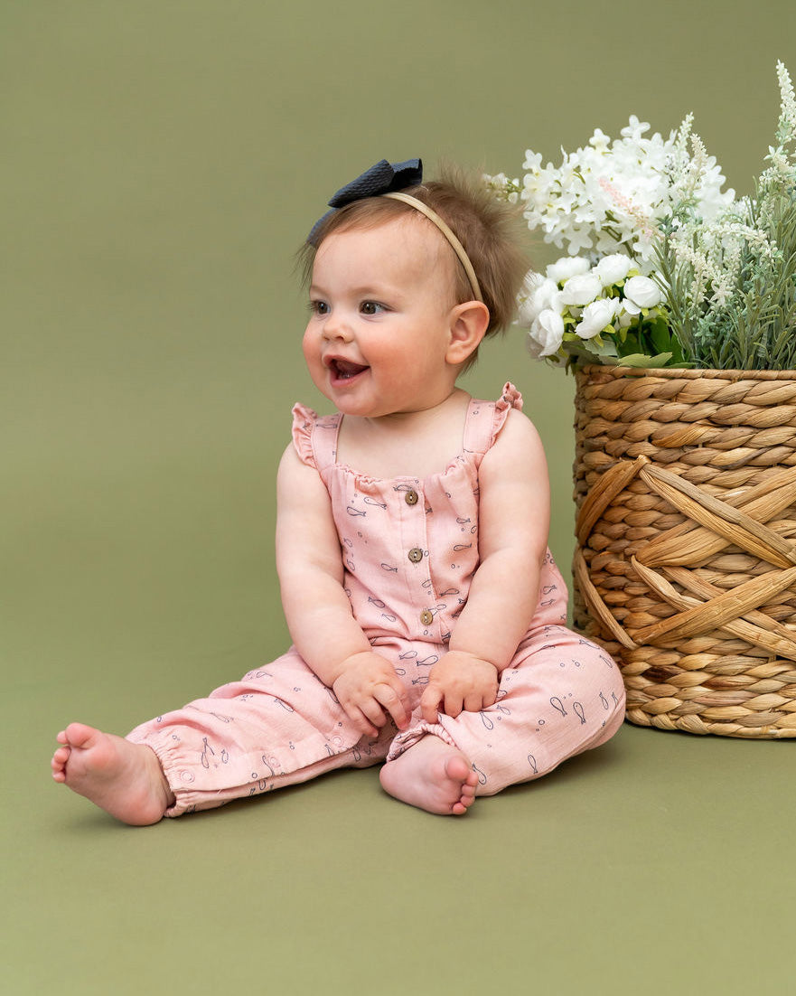 Fishes Sleeveless Baby Ruffle Baby Jumpsuit (Organic Muslin)