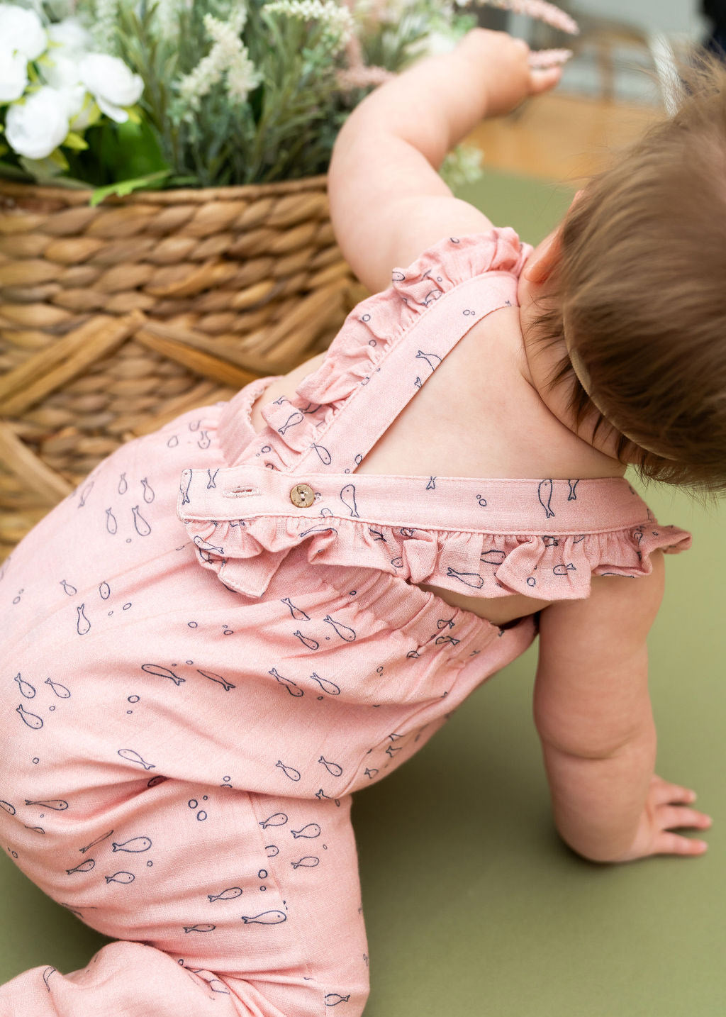 Fishes Sleeveless Baby Ruffle Baby Jumpsuit (Organic Muslin)