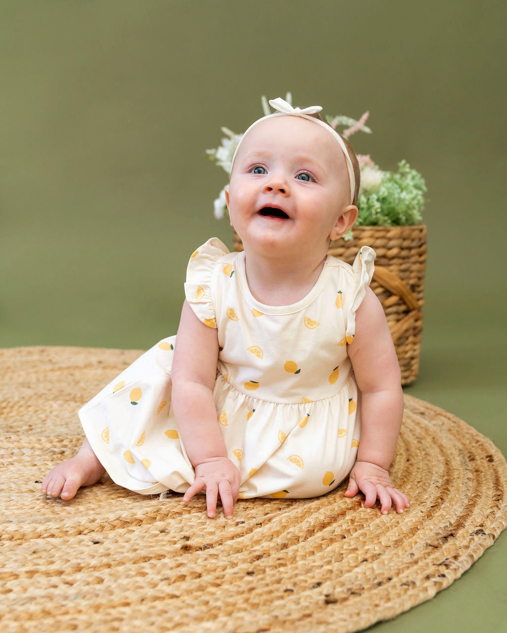 Lemon Baby Ruffle Dress + Bloomer Set (Organic Jersey)