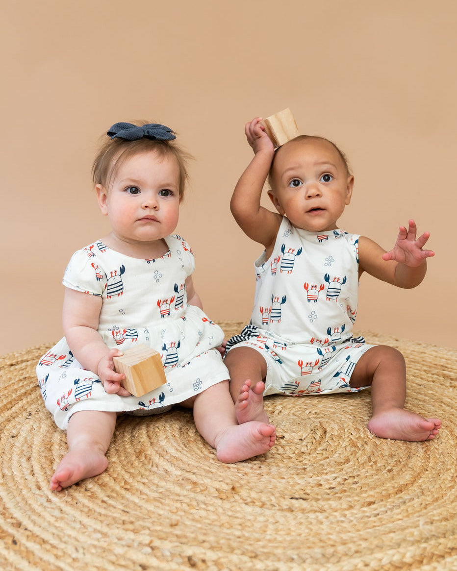 Nautical Crab Cap Sleeve Baby Dress + Bloomer SET (Organic Muslin)